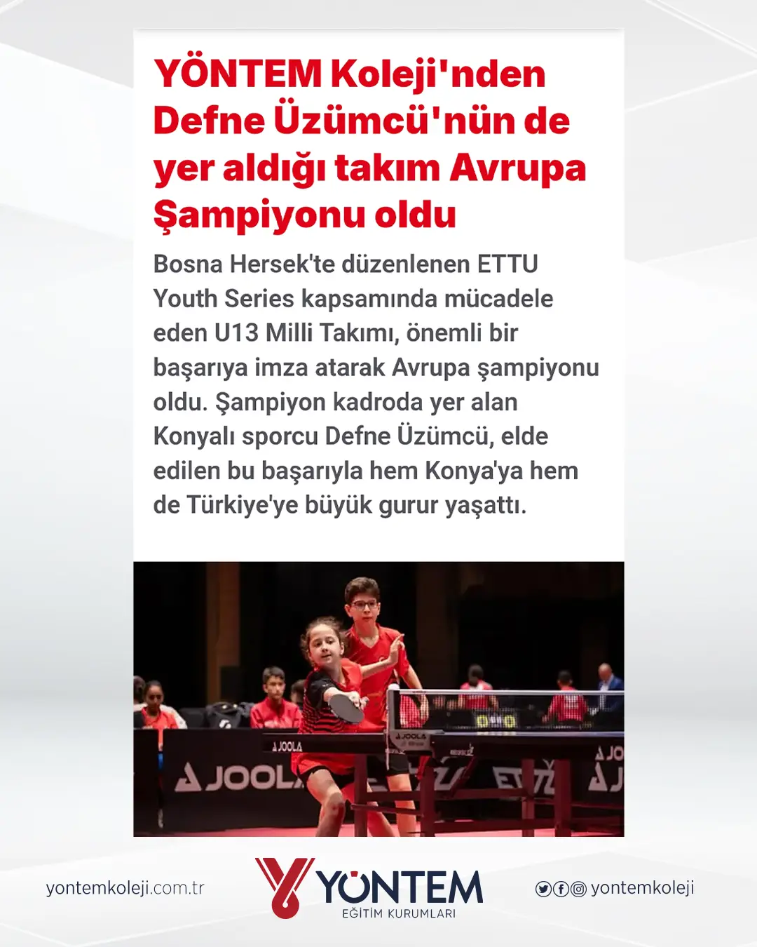 Yöntem Koleji'nden Defne Üzümcü'nün de yer aldığı takım Avrupa Şampiyonu oldu