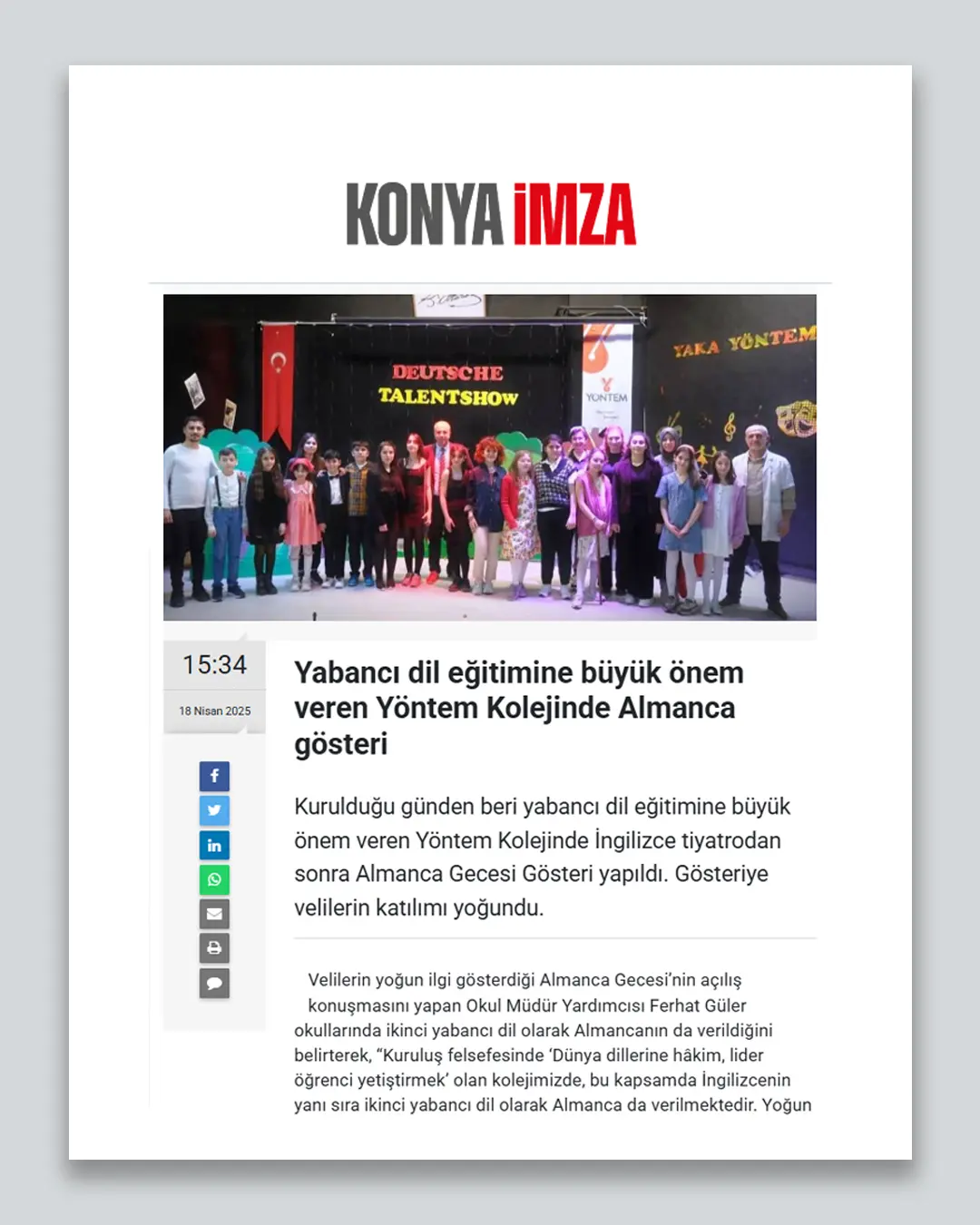 Yabancı dil eğitimine büyük önem veren Yöntem Kolejinde Almanca gösteri