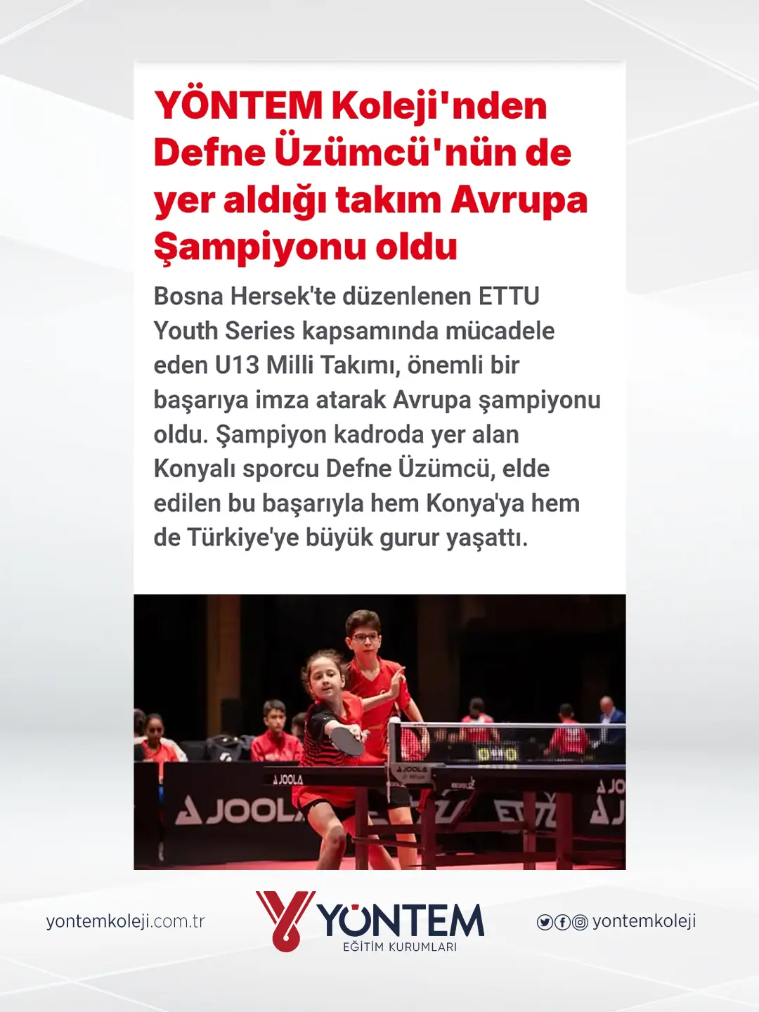 Yöntem Koleji'nden Defne Üzümcü'nün de yer aldığı takım Avrupa Şampiyonu oldu