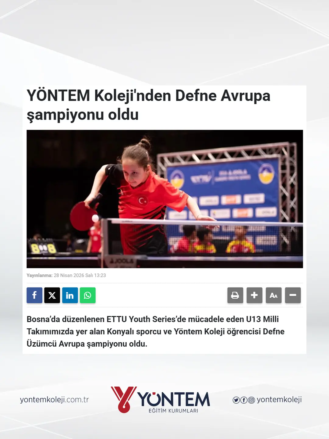 Yöntem Koleji'nden Defne Avrupa şampiyonu oldu