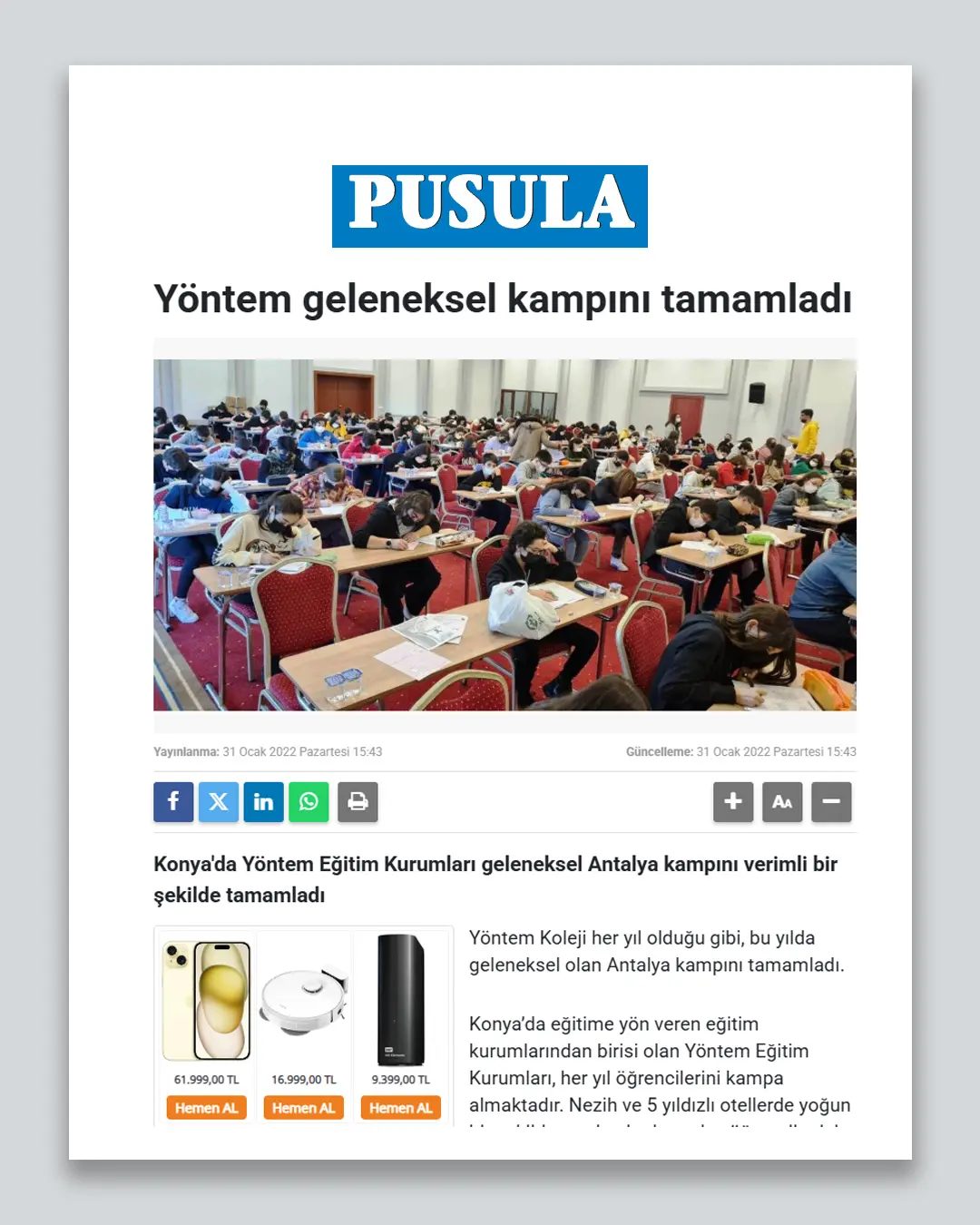 Yöntem Koleji,   Geleneksel Antalya Eğitim Kampı'nı tamamladı.