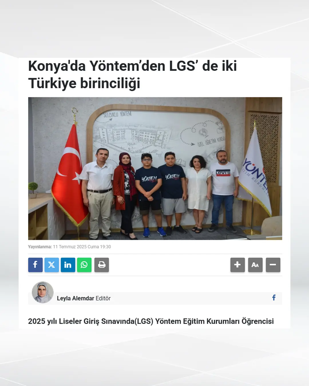 Konya'da Yöntem’den LGS’ de iki Türkiye birinciliği
