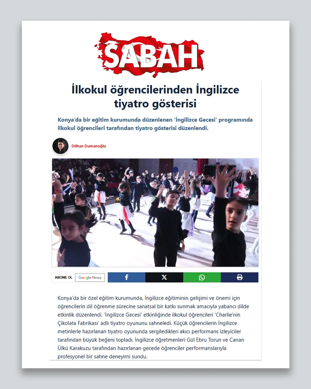 İlkokul öğrencilerinden İngilizce tiyatro gösterisi