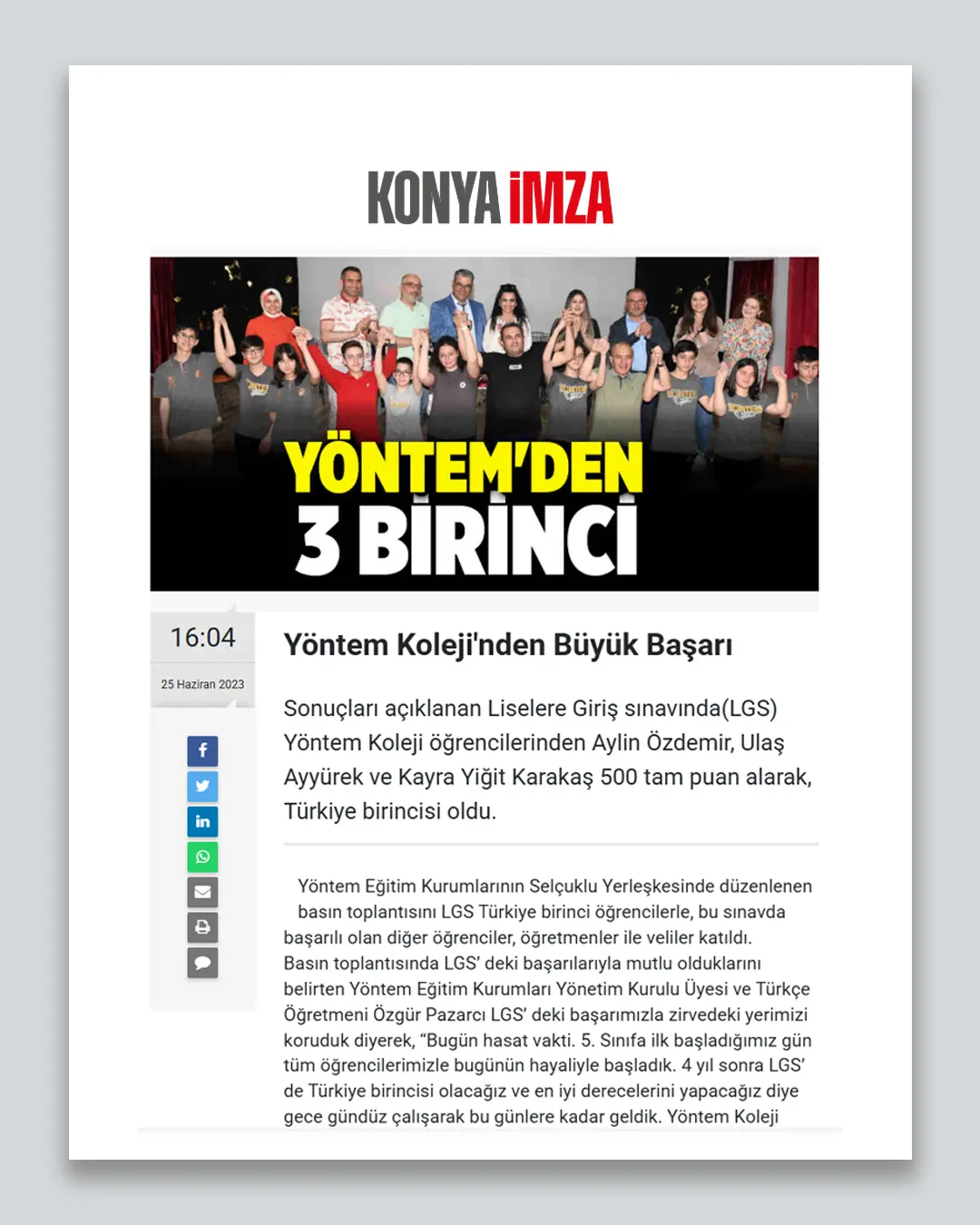 Yöntem Koleji'nden Büyük Başarı