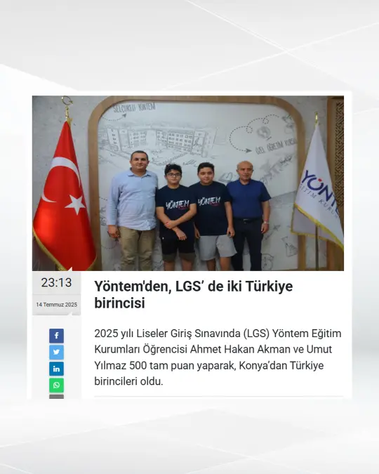 Yöntem'den, LGS’ de iki Türkiye birincisi