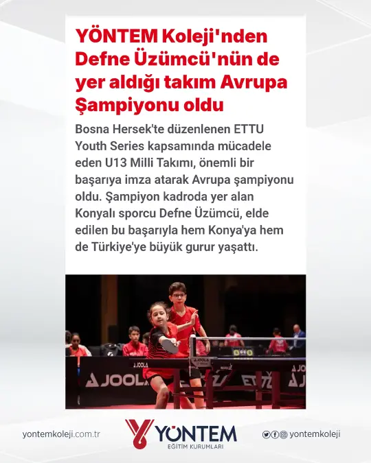 Yöntem Koleji'nden Defne Üzümcü'nün de yer aldığı takım Avrupa Şampiyonu oldu