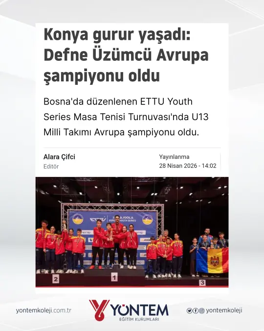 Konya gurur yaşadı: Yöntem Koleji öğrencisi Defne Üzümcü Avrupa şampiyonu oldu