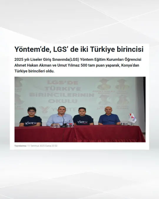 Yöntem’de, LGS’ de iki Türkiye birincisi