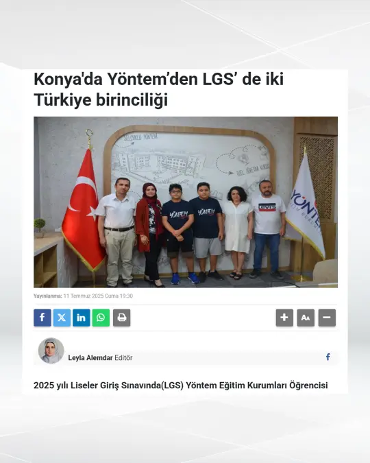 Konya'da Yöntem’den LGS’ de iki Türkiye birinciliği