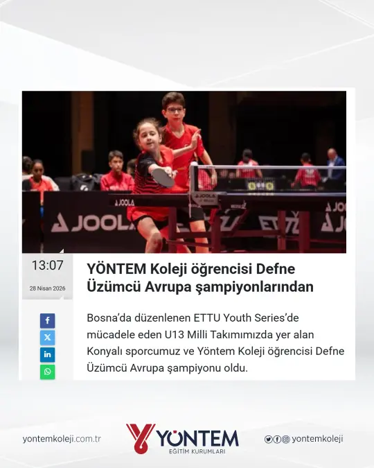 Yöntem Koleji öğrencisi Defne Üzümcü Avrupa şampiyonlarından