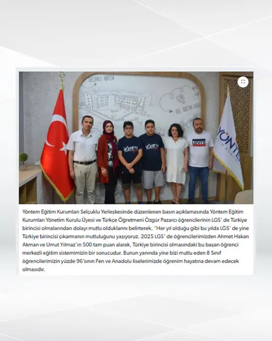 Yöntem’ de, LGS’ de iki Türkiye birincisi