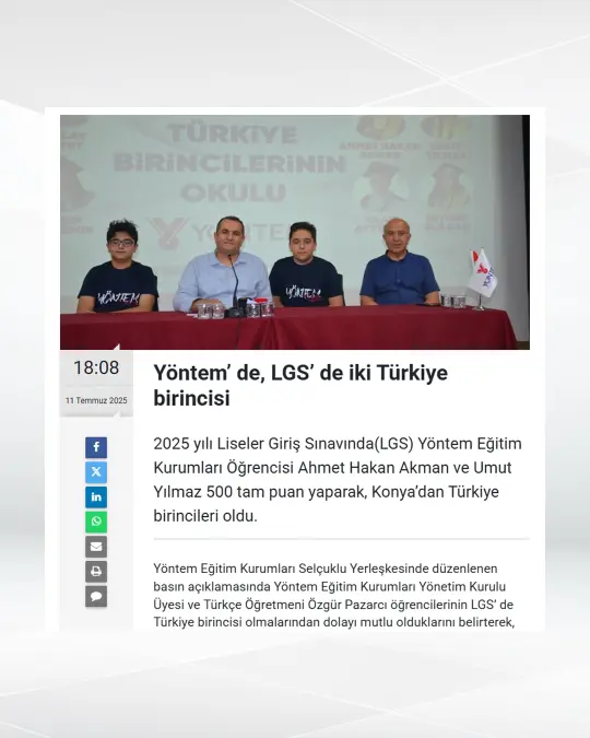 Yöntem’ de, LGS’ de iki Türkiye birincisi